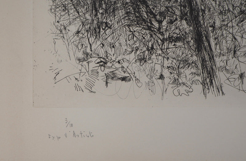 Yves-Jean COMMERE : Balade dans le bois - Gravure (détail)