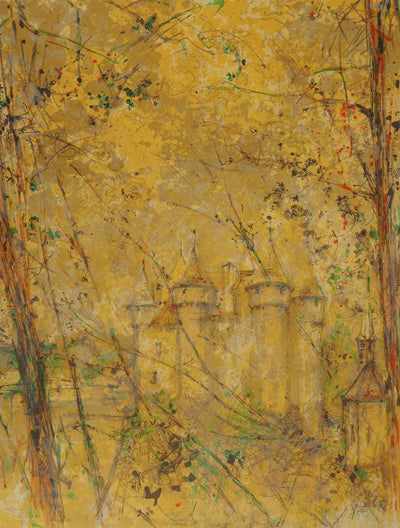 Yves-Jean COMMERE : Lanobre, Château en jaune - Lithographie