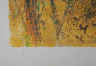Yves-Jean COMMERE : Lanobre, Château en jaune - Lithographie (détail)