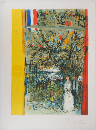 Yves-Jean COMMERE : Les mariés du 14 juillet - Lithographie (détail)