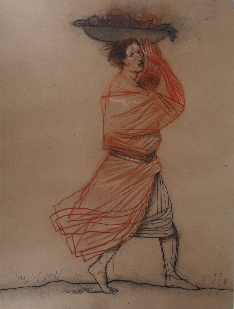 Miguel CONDE : La marchande de fruits, 1998 - Dessin (détail)
