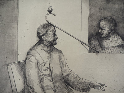 Miguel CONDE : L'équilibre de la poire - Gravure (détail)