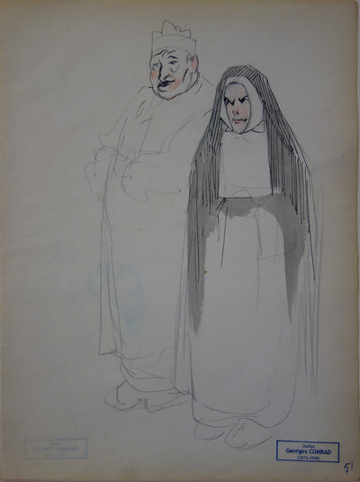 Georges CONRAD : Couple religieux - Dessin