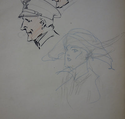 Georges CONRAD : Etudes de têtes des soldats de profil - Dessin (détail)