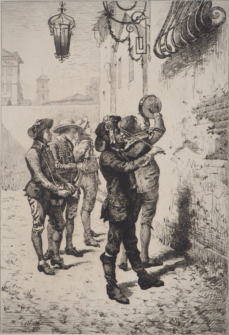 Oreste CORTAZZO : Musiciens de rue (Le pifferari) - Gravure