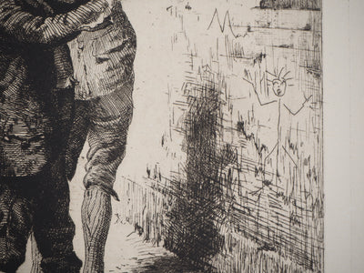Oreste CORTAZZO : Musiciens de rue (Le pifferari) - Gravure (détail)