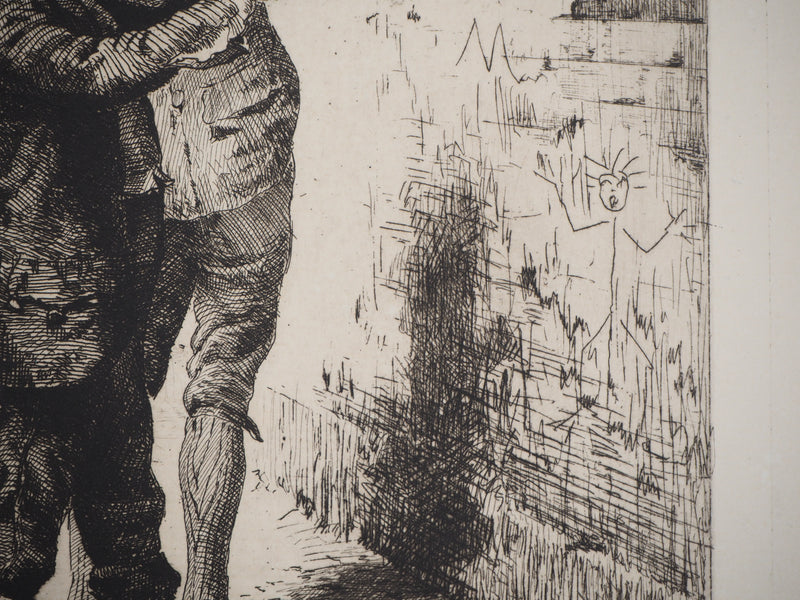 Oreste CORTAZZO : Musiciens de rue (Le pifferari) - Gravure (détail)