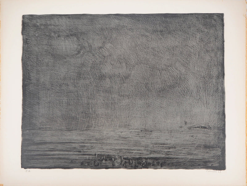 André COTTAVOZ : Abstraction sur fond noir - Lithographie