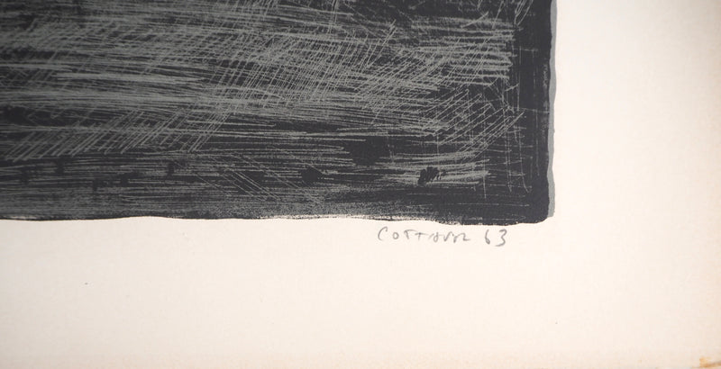 André COTTAVOZ : Abstraction sur fond noir - Lithographie (détail)