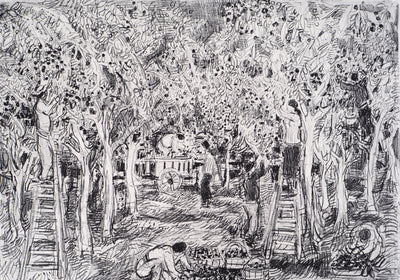 André COTTAVOZ : Cueillette estivale à Vallauris, vers 1976 - Lithographie (détail)