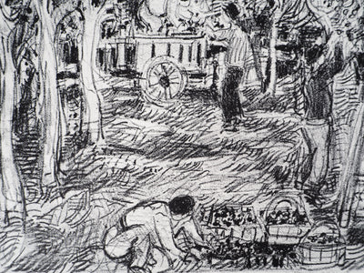 André COTTAVOZ : Cueillette estivale à Vallauris, vers 1976 - Lithographie (détail)