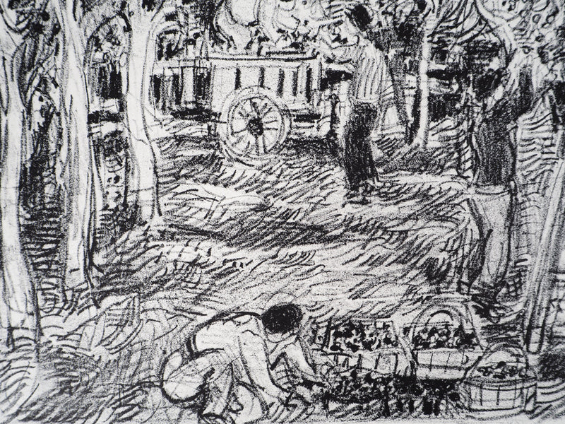 André COTTAVOZ : Cueillette estivale à Vallauris, vers 1976 - Lithographie (détail)