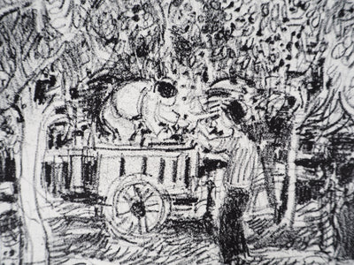 André COTTAVOZ : Cueillette estivale à Vallauris, vers 1976 - Lithographie (détail)