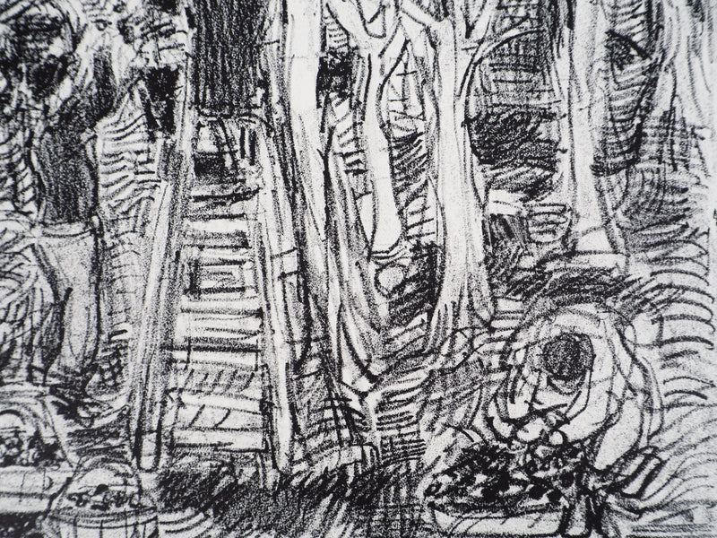 André COTTAVOZ : Cueillette estivale à Vallauris, vers 1976 - Lithographie (détail)
