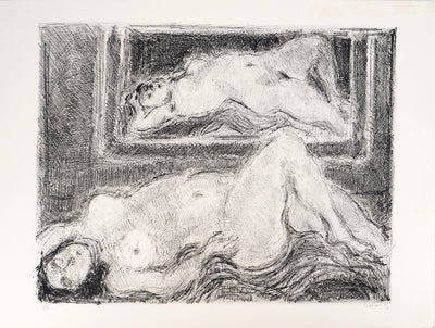 André COTTAVOZ : Femme nue au miroir, vers 1976 - Lithographie