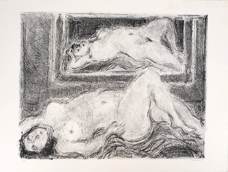 André COTTAVOZ : Femme nue au miroir, vers 1976 - Lithographie