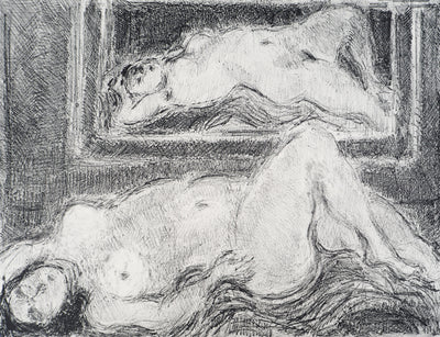 André COTTAVOZ : Femme nue au miroir, vers 1976 - Lithographie (détail)