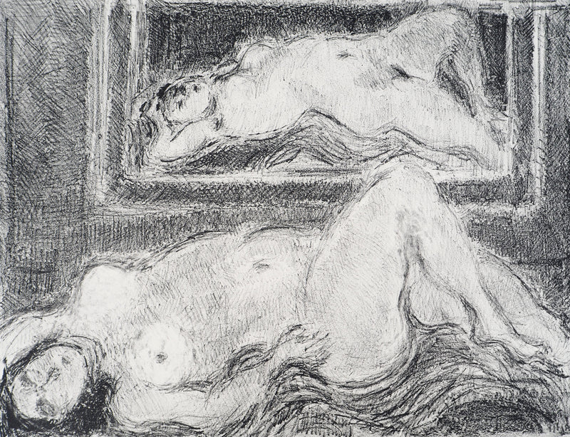 André COTTAVOZ : Femme nue au miroir, vers 1976 - Lithographie (détail)