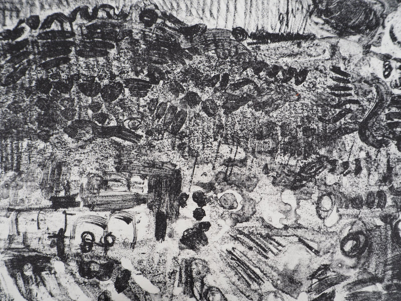 André COTTAVOZ : Fête et foule en ébullition à Vallauris, vers 1976 - Lithographie (détail)