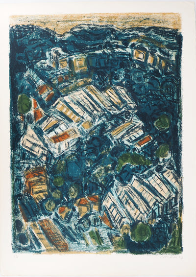 André COTTAVOZ : Les serres vertes du Sud (Vallauris), 1973 - Lithographie