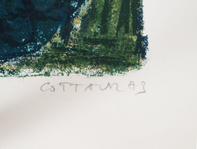 André COTTAVOZ : Les serres vertes du Sud (Vallauris), 1973 - Lithographie (détail)