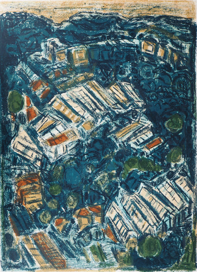 André COTTAVOZ : Les serres vertes du Sud (Vallauris), 1973 - Lithographie (détail)