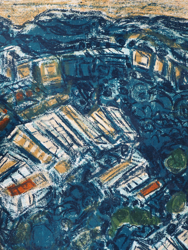 André COTTAVOZ : Les serres vertes du Sud (Vallauris), 1973 - Lithographie (détail)