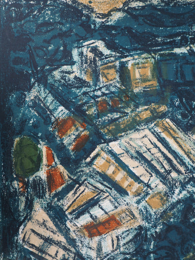André COTTAVOZ : Les serres vertes du Sud (Vallauris), 1973 - Lithographie (détail)
