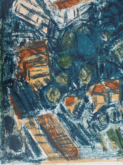 André COTTAVOZ : Les serres vertes du Sud (Vallauris), 1973 - Lithographie (détail)