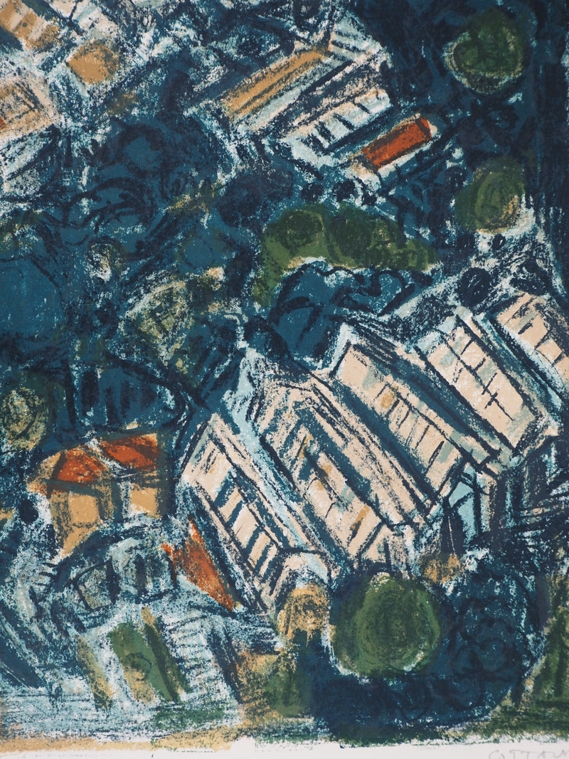 André COTTAVOZ : Les serres vertes du Sud (Vallauris), 1973 - Lithographie (détail)