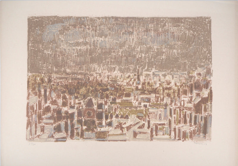 André COTTAVOZ : Ville sous la pluie - Lithographie