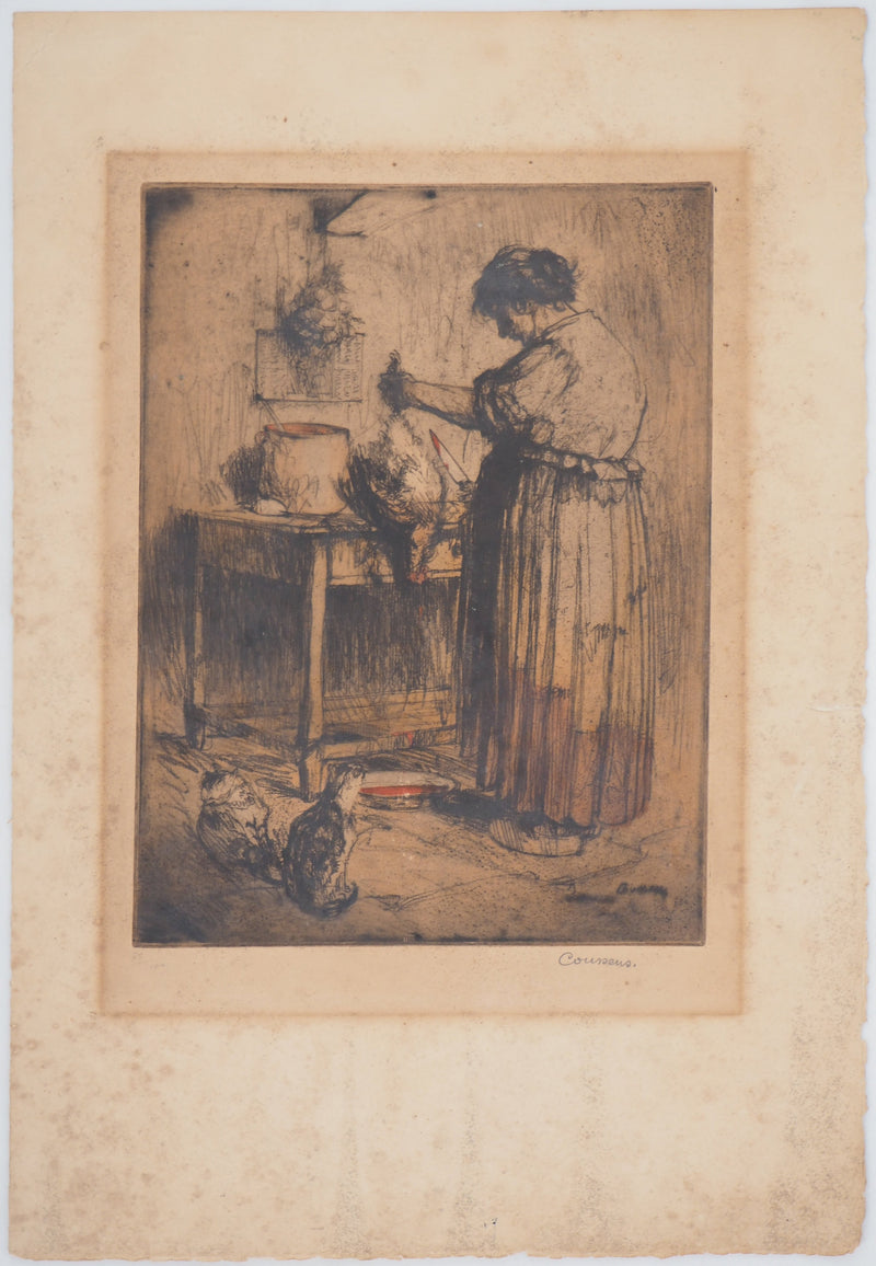 Armand COUSSENS : La cuisinière - Gravure