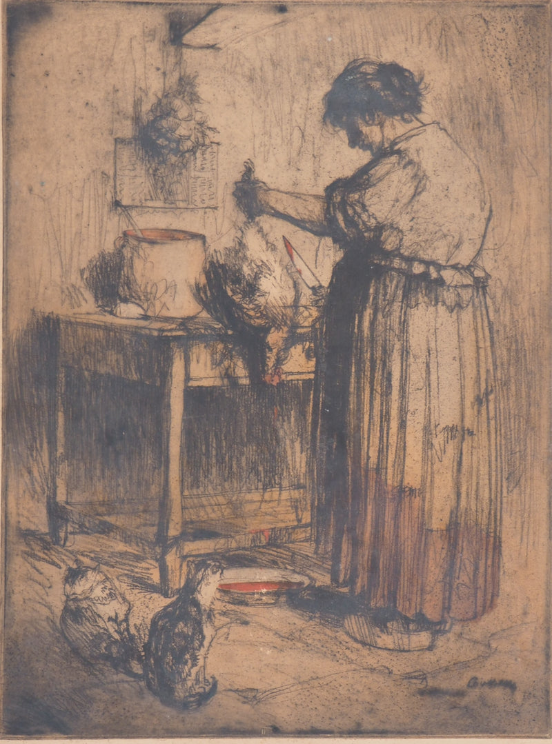 Armand COUSSENS : La cuisinière - Gravure (détail)