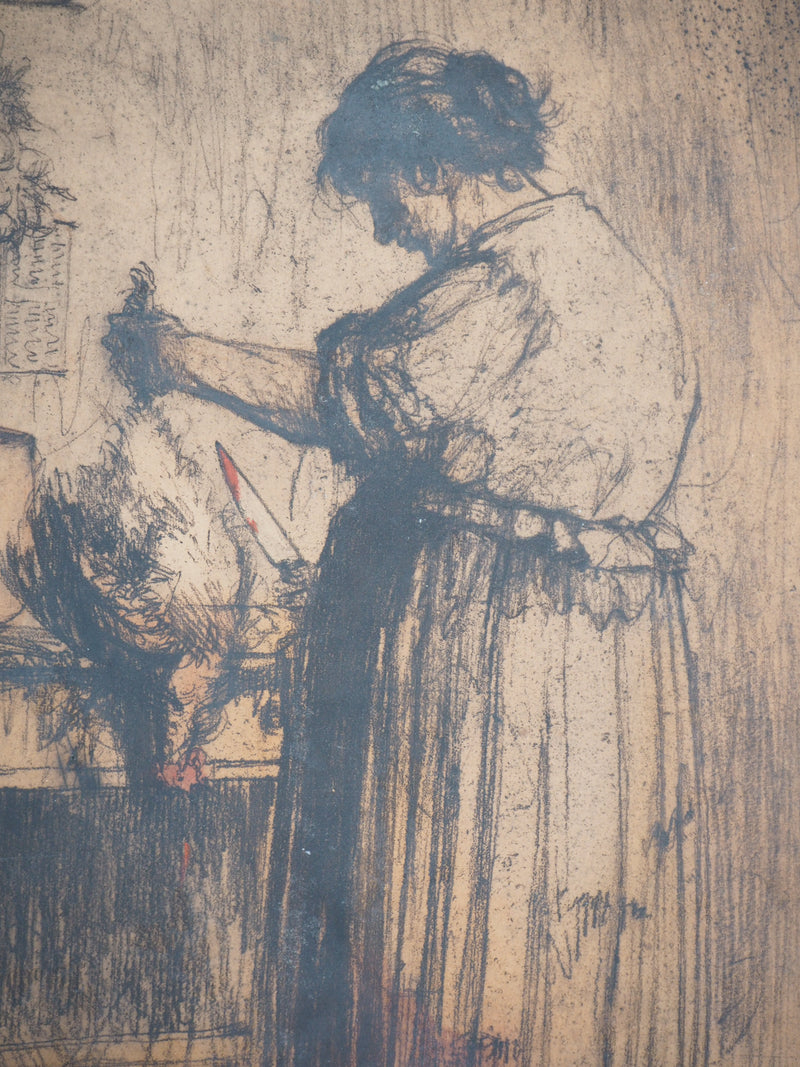 Armand COUSSENS : La cuisinière - Gravure (détail)