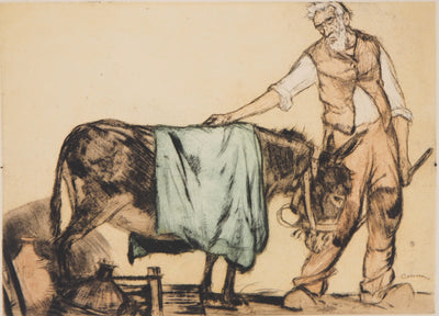 Armand COUSSENS : Fermier - Gravure (détail)