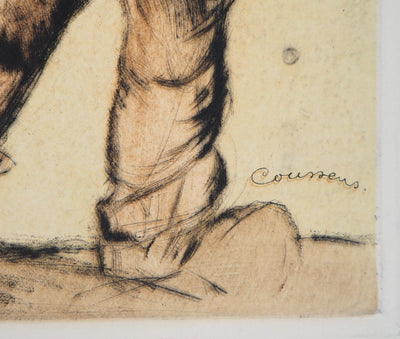 Armand COUSSENS : Fermier - Gravure (détail)