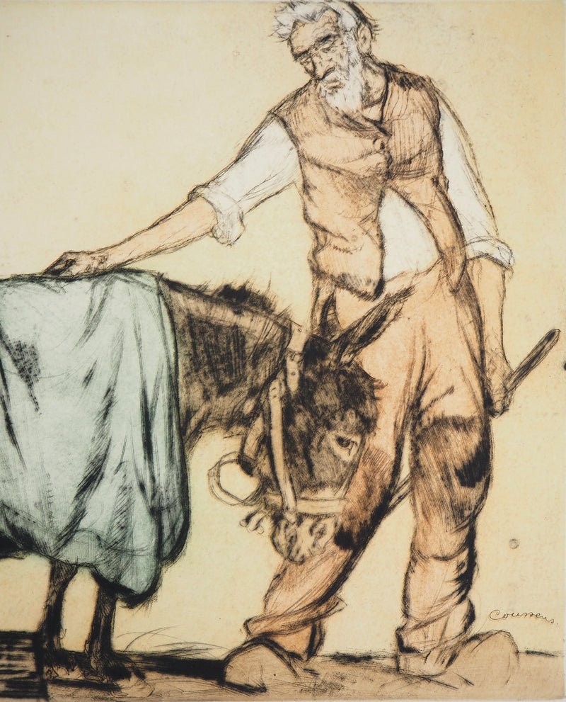 Armand COUSSENS : Fermier - Gravure (détail)