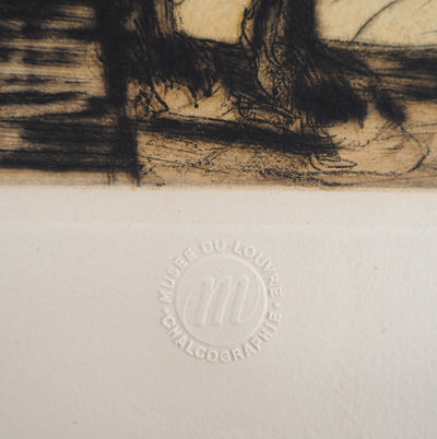 Armand COUSSENS : Fermier - Gravure (détail)
