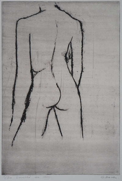 Hélène CSECH : Nu féminin de dos - Gravure