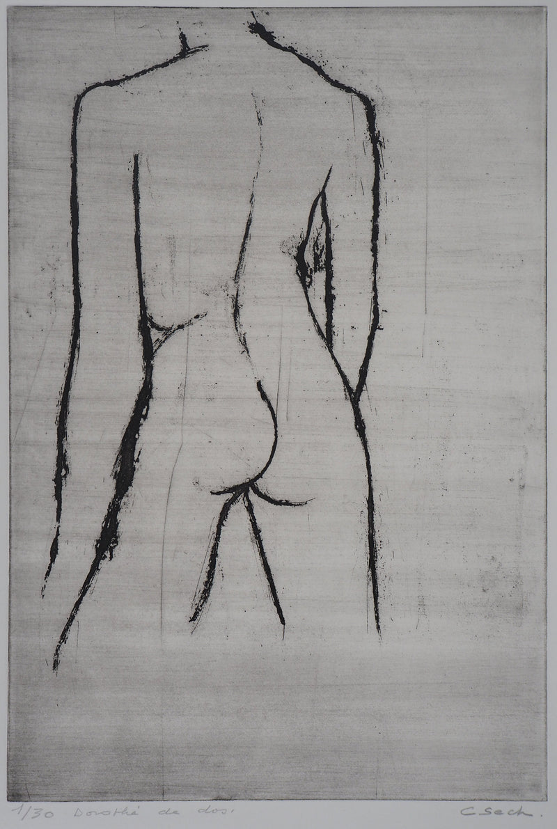 Hélène CSECH : Nu féminin de dos - Gravure