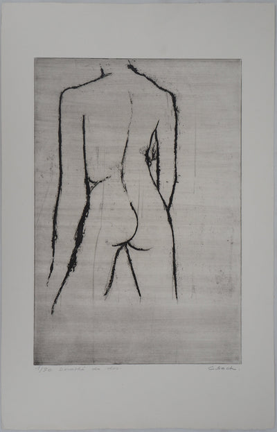 Hélène CSECH : Nu féminin de dos - Gravure (détail)