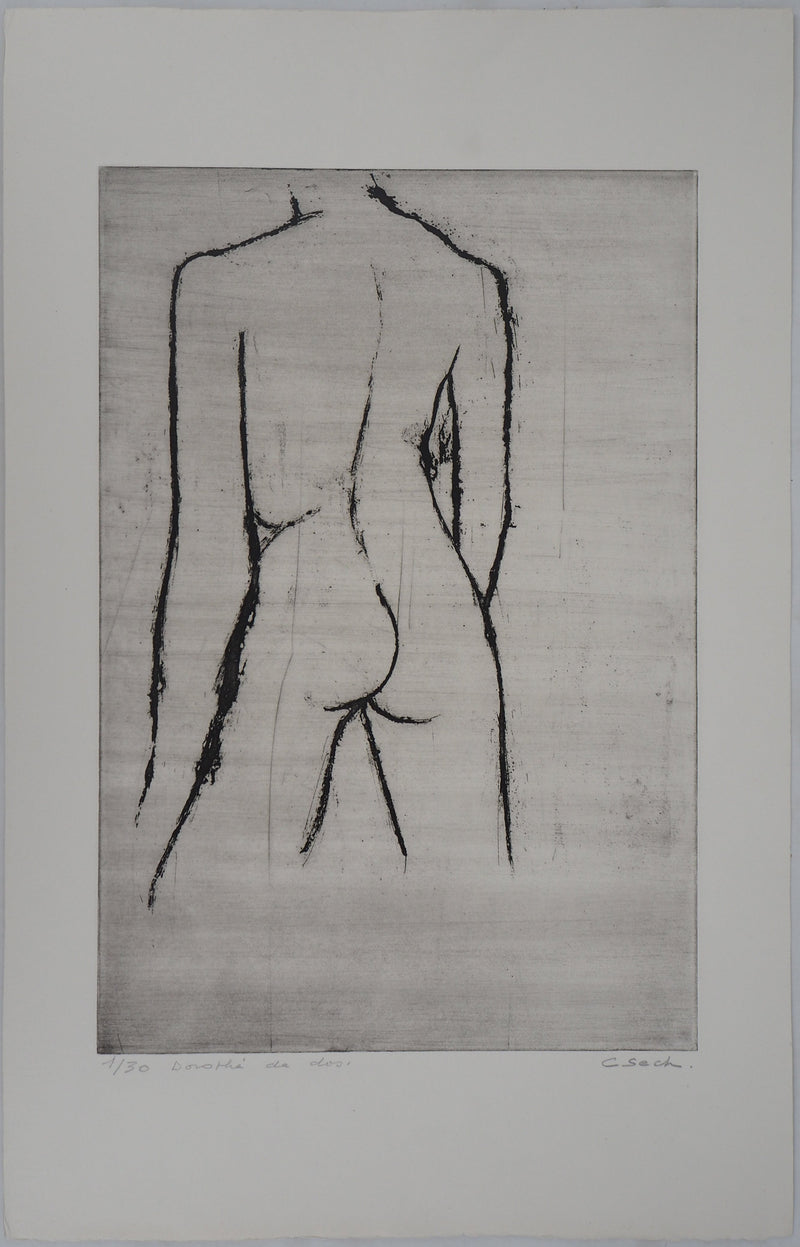 Hélène CSECH : Nu féminin de dos - Gravure (détail)