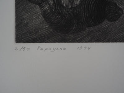 Hélène CSECH : Papageno - Gravure (détail)
