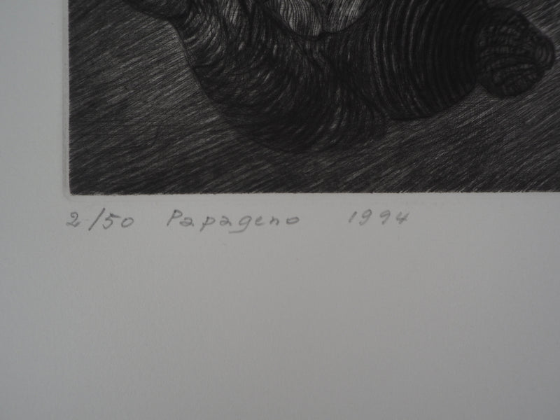 Hélène CSECH : Papageno - Gravure (détail)