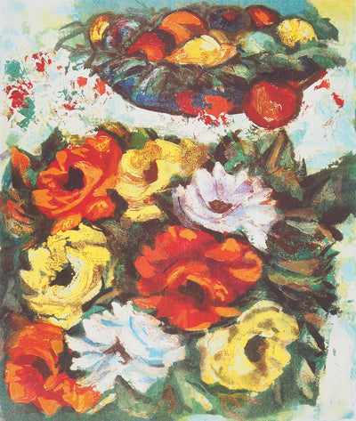 Henry Maurice D'ANTY : Bouquet de fleurs et fruits - Lithographie (détail)