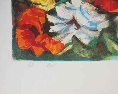 Henry Maurice D'ANTY : Bouquet de fleurs et fruits - Lithographie (détail)