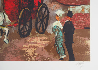 Henry Maurice D'ANTY : Calèche à Montmartre - Lithographie (détail)