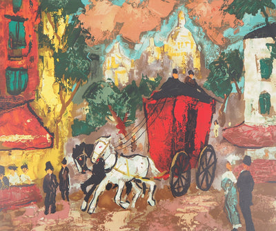 Henry Maurice D'ANTY : Calèche à Montmartre - Lithographie (détail)