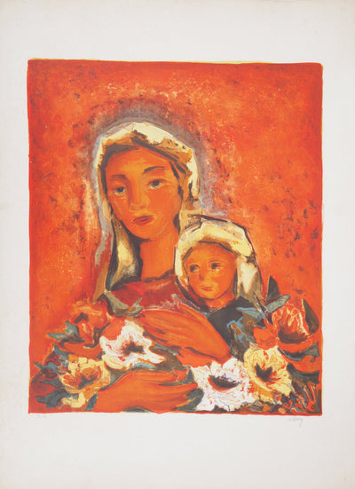Henry Maurice D'ANTY : Mère et enfant - Lithographie (détail)