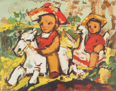 Henry Maurice D'ANTY : Les petits cavaliers - Lithographie (détail)